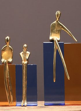 美式创意抽象纯铜水晶人物摆件家居客厅玄关电视柜样板房装饰摆设