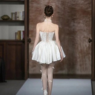 订婚礼服2024新款夏季短款轻奢小众高级婚纱party生日礼服裙子秋