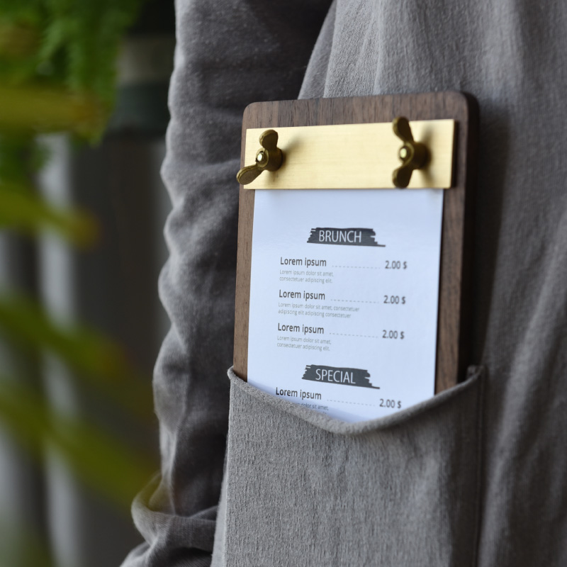 菜单夹板小号立式 咖啡店餐厅餐桌木质夹 胡桃木垫板文件夹定制a4