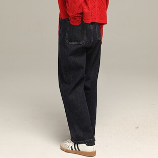 小女森女童春秋宽松牛仔裤儿童深蓝色长裤中大童洋气直筒春季裤子