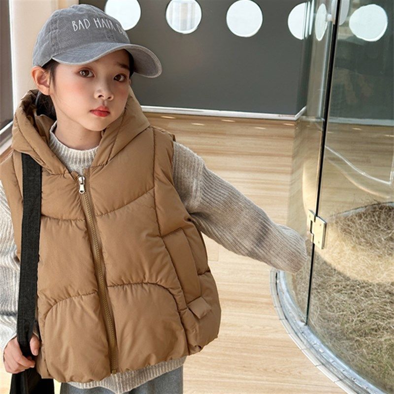 儿童羽绒棉马甲男童女童中大童宝宝加厚连帽冬季背心秋冬新款外穿