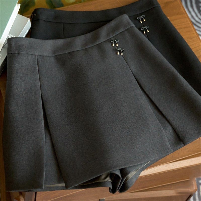 黑色西装半身裙女小个子高腰春夏a字甜酷裙ol短裙裤裙女假两件bm