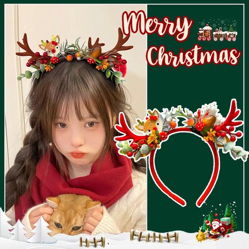 圣诞节儿童头饰发箍不勒头宝宝鹿角发卡女童圣诞帽头箍圣诞节发饰