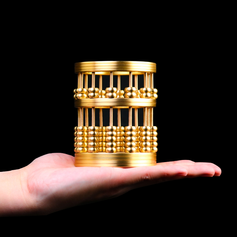 算盘笔筒摆件文房四宝创意桌面摆件纯铜珠算高档书房办公室装饰品