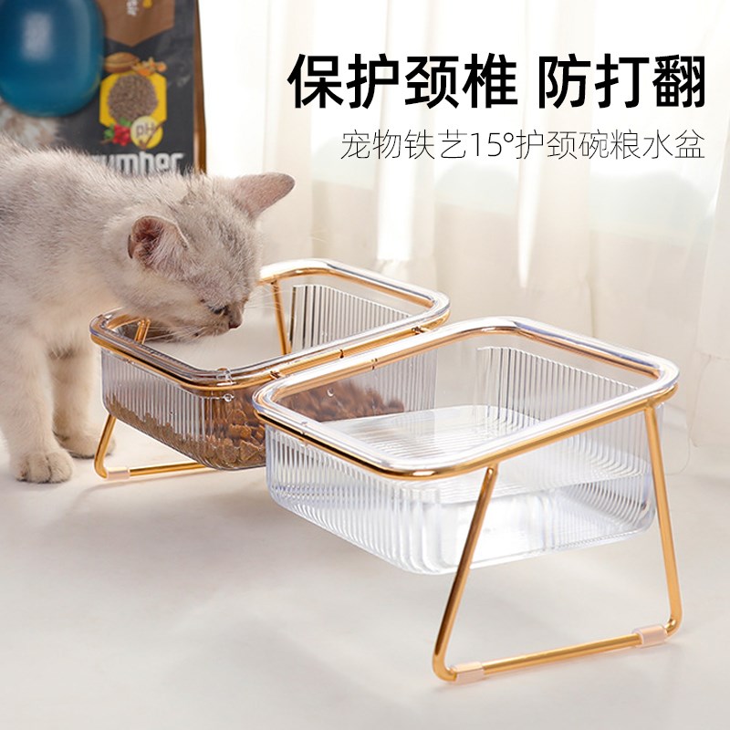猫碗保护颈椎防打翻双碗狗猫咪食盆宠物喝水一体幼猫饭盆粮碗水碗