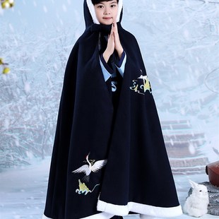 儿童汉服披风斗篷冬季男孩加绒加厚外出保暖中国古风男童披肩带帽