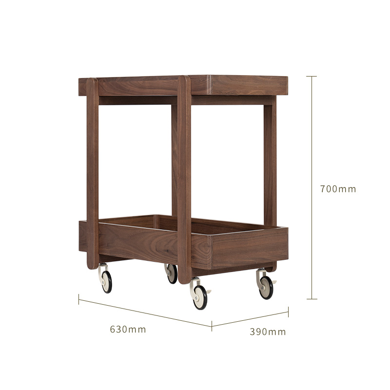 黑胡桃木小推车置物架可移动沙发边几实木小茶几带轮客厅角几北欧
