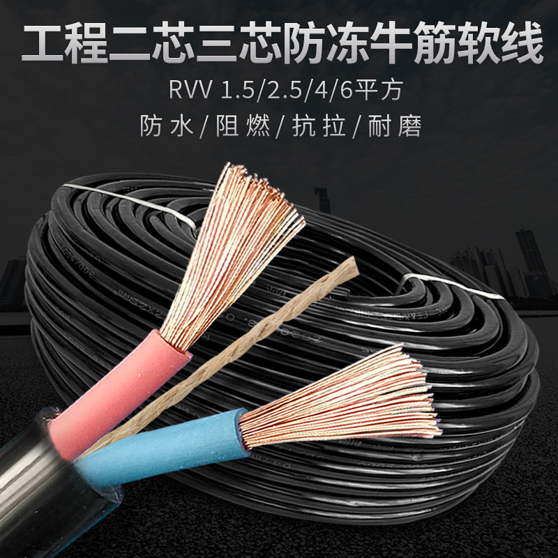 国标足2.5/4/6平方电线电缆线户外防冻耐磨护套线软线电源线100米