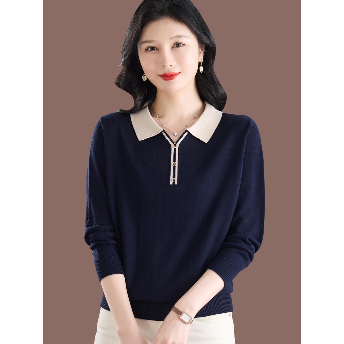 polo翻领羊毛针织衫毛衣女春秋季2025新款洋气宽松上衣内搭打底衫