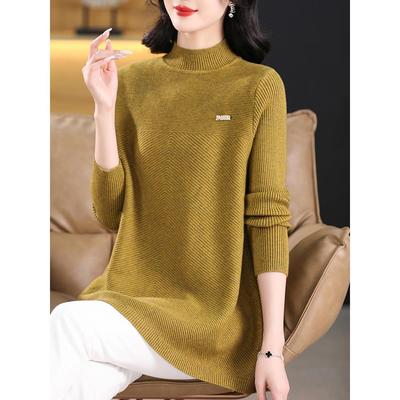 半高领毛衣女春秋新款宽松大码中长款羊毛针织打底衫洋气内搭上衣