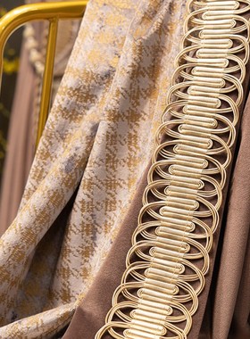 高端别墅轻奢卧室窗帘绒布胶印新款阳台遮光窗纱法式落地紫色拼接