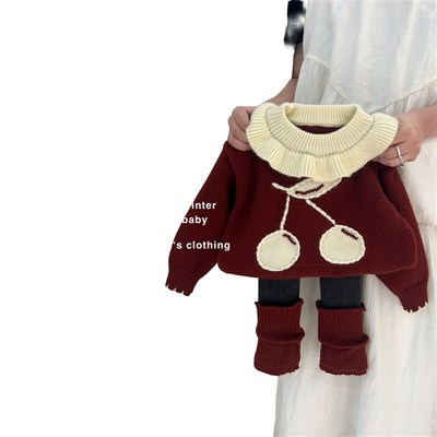 女童毛衣秋冬2024新款儿童冬装红色针织衫洋气小女孩新年衣服上衣