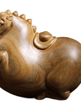 天然绿檀木实木雕刻生肖马上有钱摆件文玩手把件家居装饰品工艺品