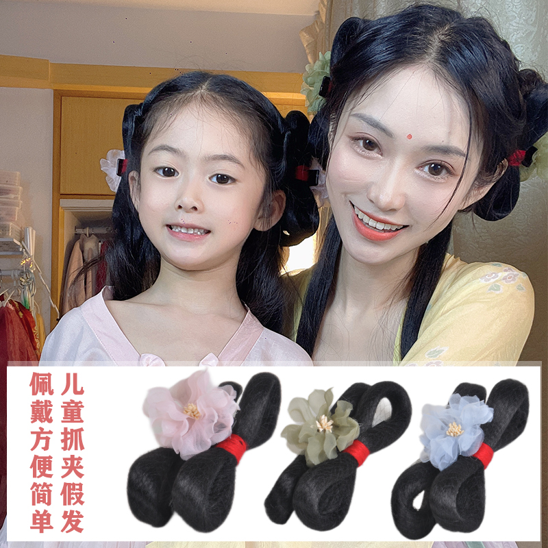 汉服假发儿童抓夹假发一体式懒人款造型发包可爱女童蝴蝶结发髻