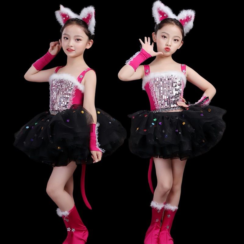 爱跳舞的小怪兽波斯猫表演服幼儿小猫舞蹈服学猫叫儿童动物演出服