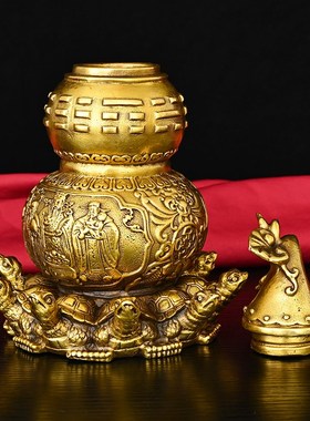 纯黄铜九龟葫芦摆件开口八卦天医葫芦家用桌面装饰品八宝福禄龟葫