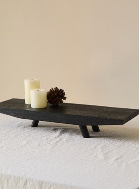 如是/碳化木做旧侘寂风干泡茶盘客厅茶室民宿实木装饰托盘蜡烛托