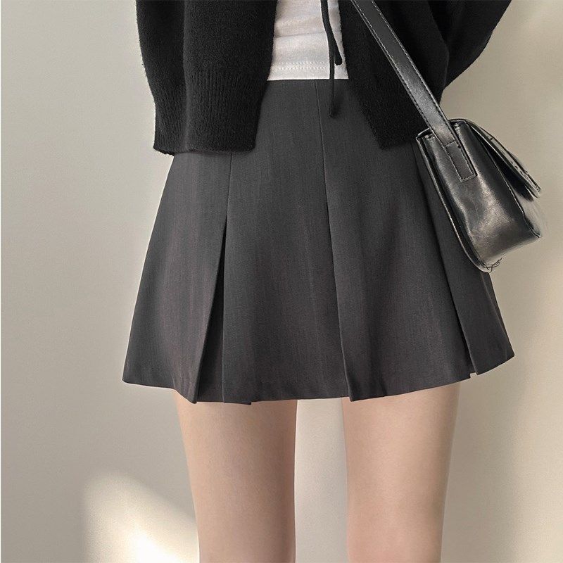 灰色百褶裙半身裙女百搭高腰显瘦学院风a字裙西装短裙防走光裙裤