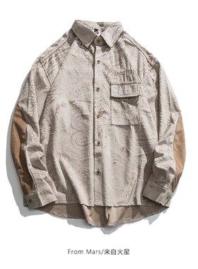 From Mars浪漫风月 复古桃皮绒腰果花拼接衬衫bf宽松百搭翻领衬衣