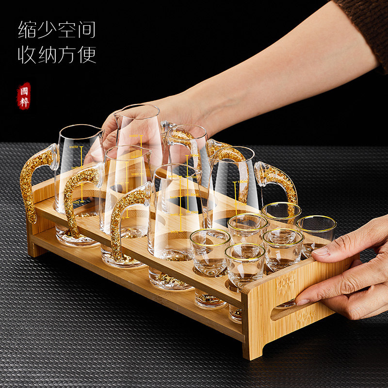 金箔分酒器套装家用白酒杯饭店高档带架子专人专杯奢华描金边酒具