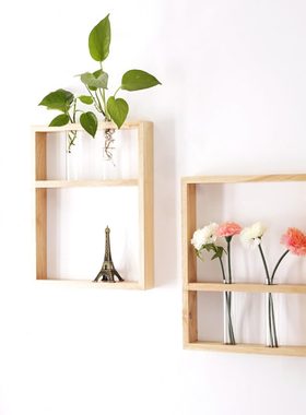 试管壁挂装饰架墙上架水培容器花玻璃试管实木花瓶创意花架插北欧