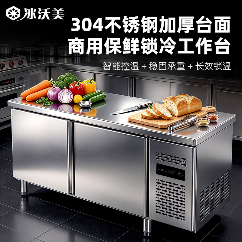 不锈钢冷藏工作台冰柜商用铜管平冷柜厨房卧式冷冻冰箱操作台双温