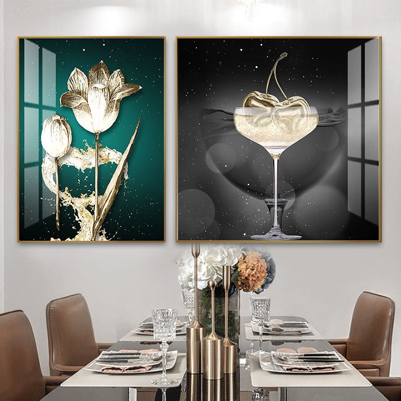 北欧风格餐厅墙面装饰画组合饭厅壁画创意带时钟酒杯客厅餐桌挂画图片