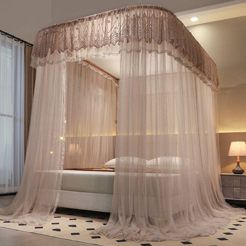 轨道蚊帐家用卧室U型导轨落地2023年新款宫廷可伸缩免安装床帘