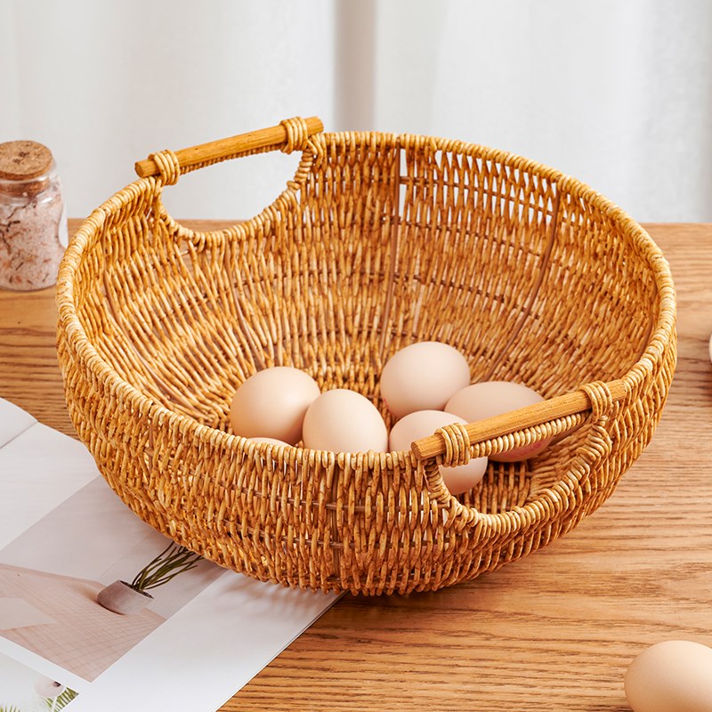 大号水果篮客厅家用仿藤编收纳筐沥水果盘塑料新年零食篮子馒头筐