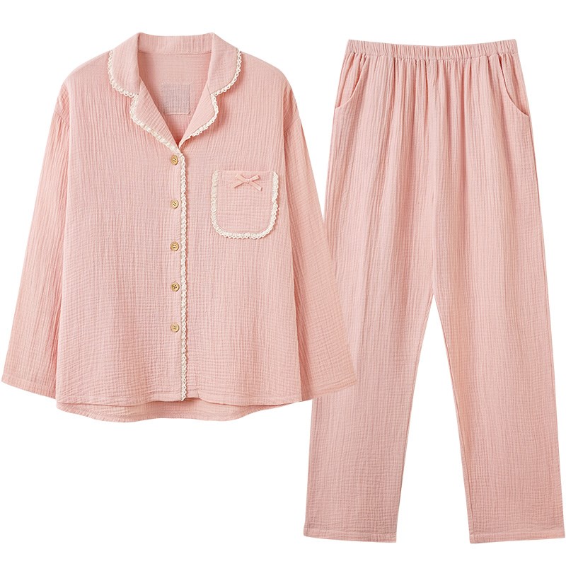 马克公主棉纱睡衣女春秋长袖2025新款纯棉纱布甜美少女家居服套装