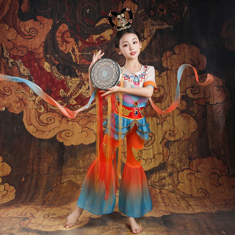 六一儿童飞天敦煌舞蹈服女飞天乐鼓西域风情反弹琵琶古典舞表演服