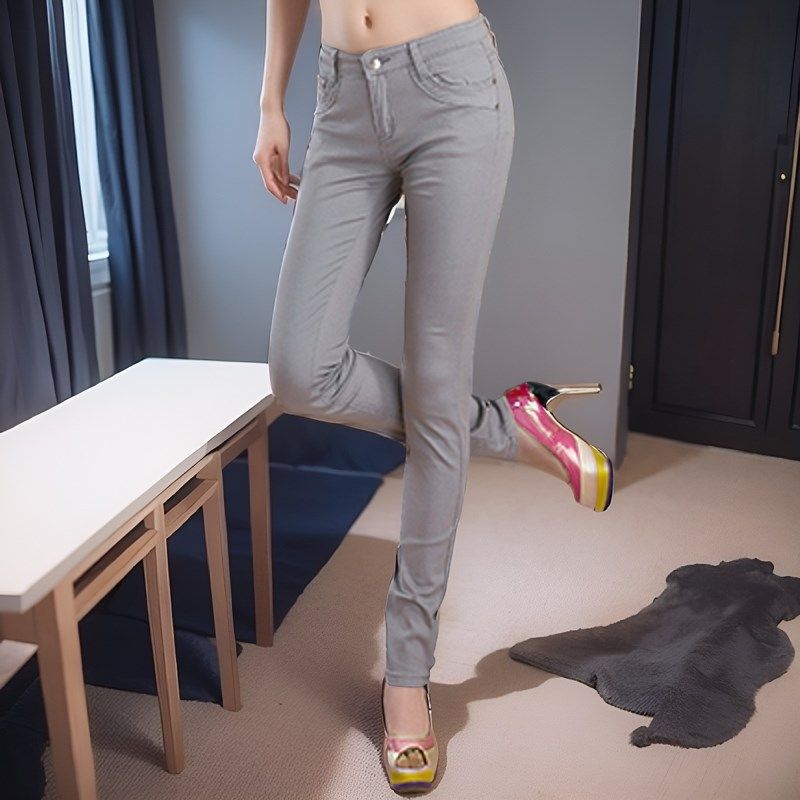 2024春秋装糖果彩色铅笔裤女春弹力小脚牛仔裤薄款外穿打底长裤子