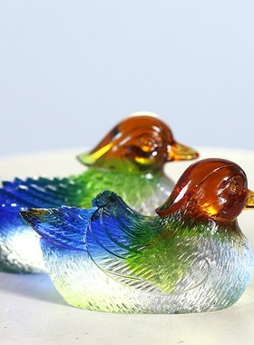 琉璃鸳鸯摆件居家客厅卧室前台桌面摆放婚庆闺蜜朋友送礼工艺品