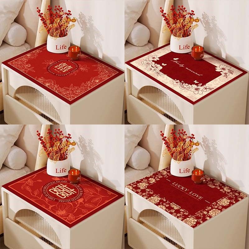 结婚床头柜垫子婚房红色喜庆桌面保护垫婚房布置防水防尘皮革桌垫,居家布艺,桌布,淘宝优惠券,粉丝福利购,淘宝优惠卷