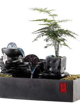 创意新中式流水喷泉循环水摆件小号茶桌办公桌桌面装饰开业礼