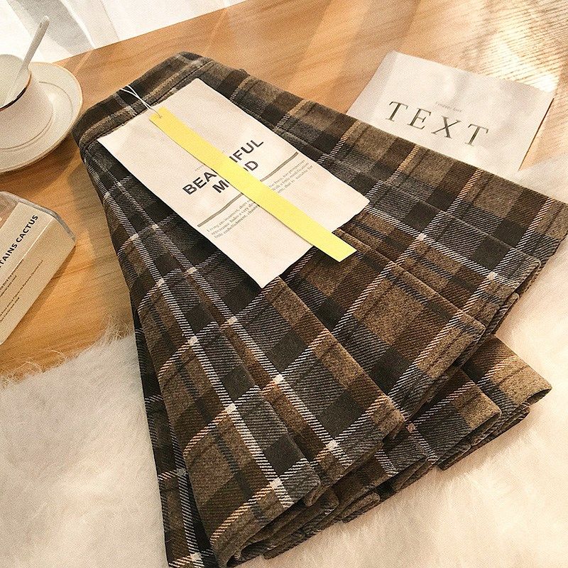 毛呢格子百褶裙女秋冬2024年新款咖色小个子jk显瘦a字半身裙短裙