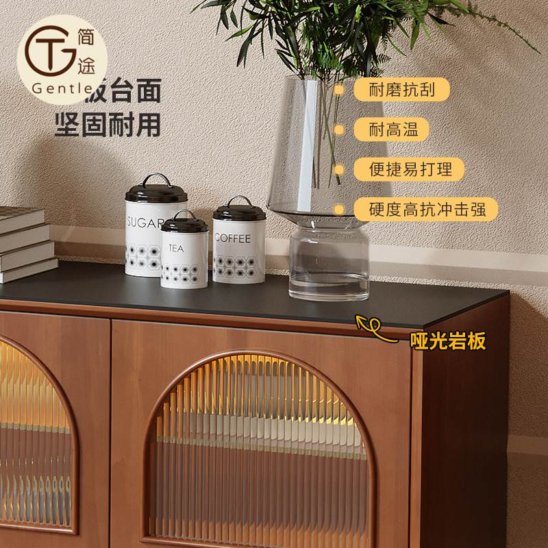 全实木黄杨木茶几电视柜组合轻法式小户型中古储物地柜胡桃色黑色