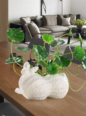 花生荷叶花瓶摆件客厅装饰品电视柜酒柜工艺品陶瓷结婚礼物办公室