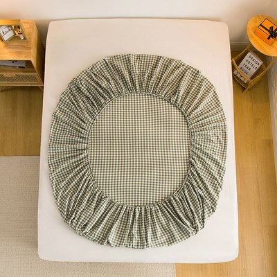 全棉床笠单件纯棉色织格子宿舍单人120x200床单1.8床家用垫防尘套