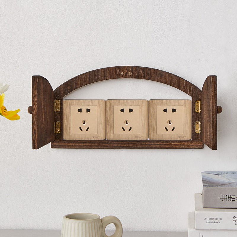 实木开关贴墙贴客厅装饰框保护套家用遮挡框简约创意三联插座面板