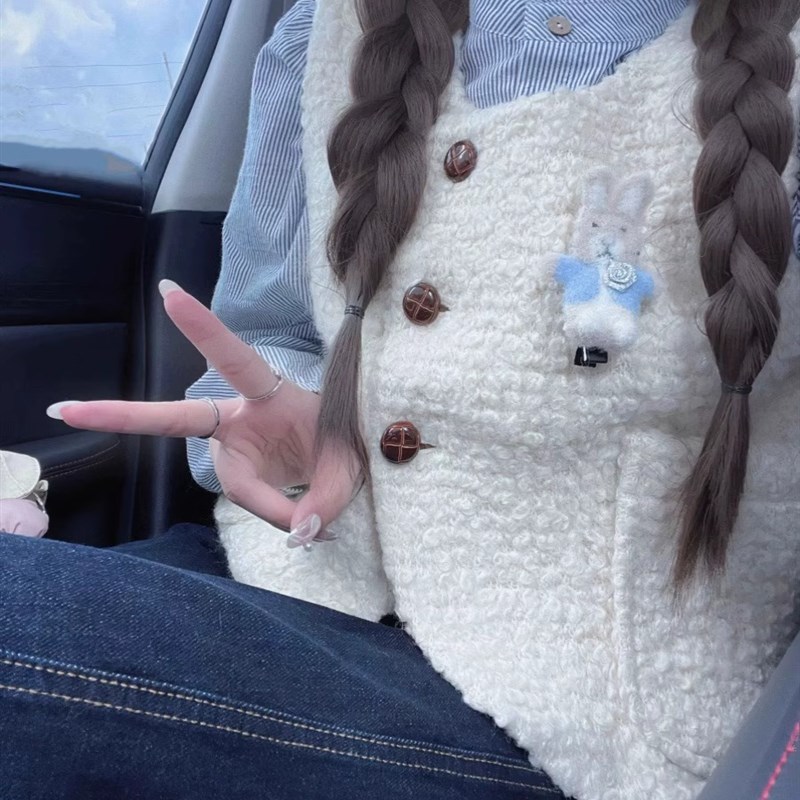 短款羊羔毛马甲女秋冬季2023新款小个子衬衫叠穿马夹洋气甜美背心