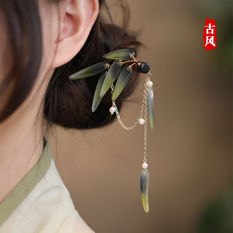 发簪女童高级感发钗簪子女古风步摇詹子头饰汉服后压木簪2024新款