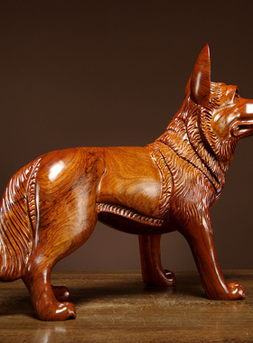 花梨木雕12生肖狗工艺品摆饰实木雕刻狼狗家居客厅电视柜装饰摆设