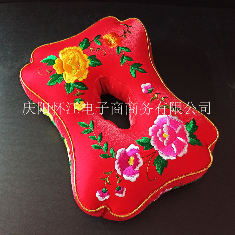 纯手工绣花长方形家用锦棉布硬单人枕头荞麦壳老人护耳枕1孔红色,床上用品,功能枕/保健枕/养生枕,淘宝优惠券,粉丝福利购,淘宝优惠卷