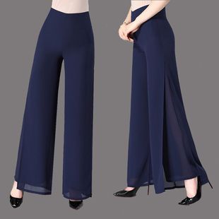 双层雪纺阔腿裤女裤大码高腰甩腿裤开叉裙裤舞蹈裤休闲裤长裤甩裤