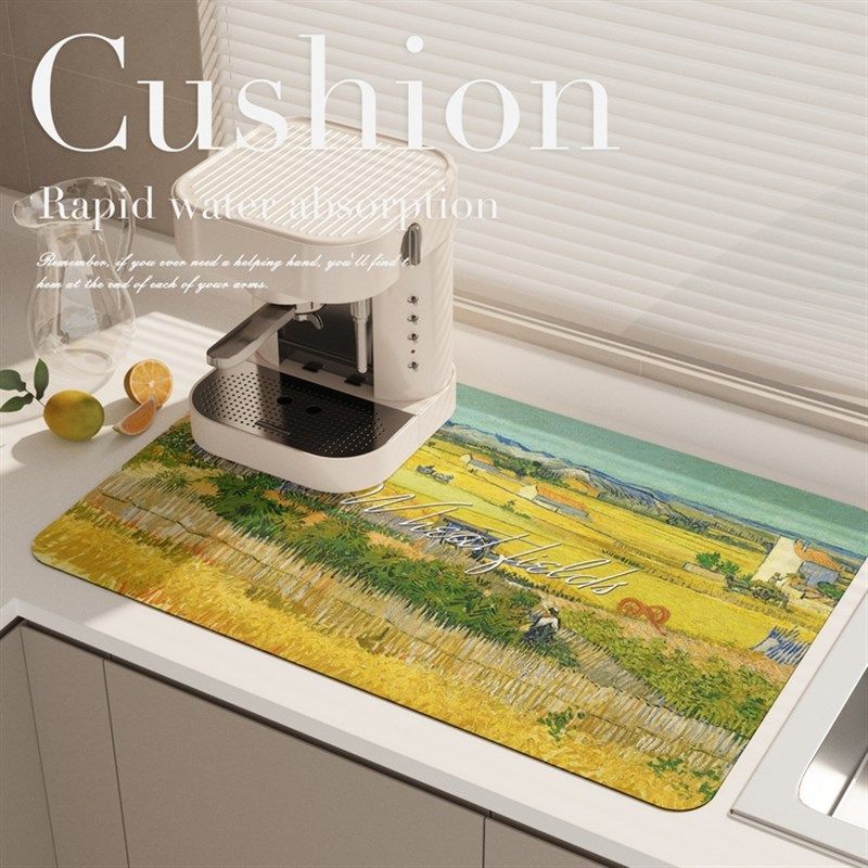 梵高花卉油画咖啡机沥水垫厨房台面吸水硅藻软垫碗盘隔热垫洗漱台,居家布艺,家用脚垫,淘宝优惠券,粉丝福利购,淘宝优惠卷