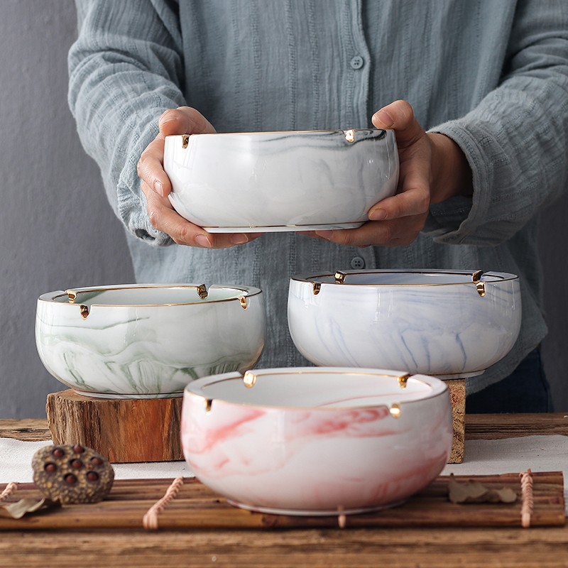 创意实用欧式复古大号大码陶瓷多功能烟灰缸个性时尚大理石纹烟缸