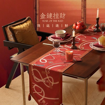 新年桌旗布长条桌布氛围感红色喜庆茶旗中式结婚电视柜斗柜盖布