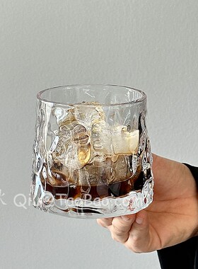 三秋Sanq复古轻奢锤纹玻璃杯水杯高级感咖啡杯饮品杯威士忌洋酒杯