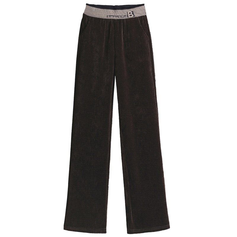 雪尼尔阔腿裤女高腰秋冬季加绒加厚大码女裤子胖mm宽松显瘦直筒裤